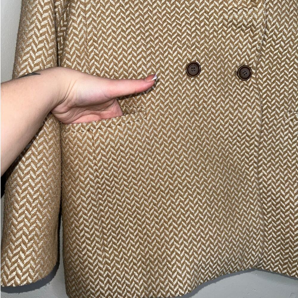 Anine Bing Oversized Fishbone Blazer Tan/White Herringbone Print Size Large - Picture 6 of 10